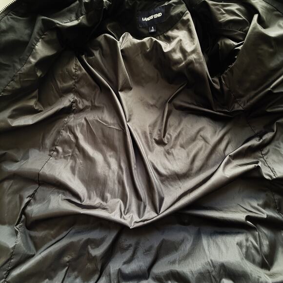 Lands End Puffer Long Coat Womens S Black Down Jacket Faux Fur Hood Winter - Picture 4 of 9